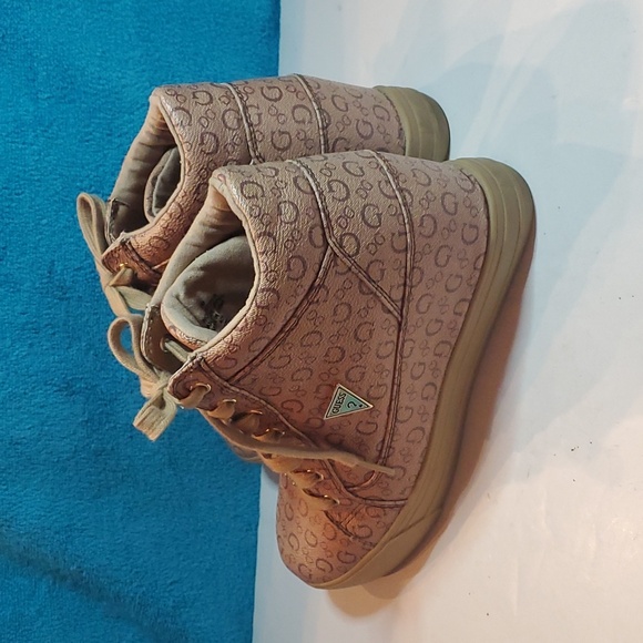 Guess High Top Sneakers, Women's Shoes, Wedge Sneaker, Brown High Top Shoe, Tan - Picture 5 of 10